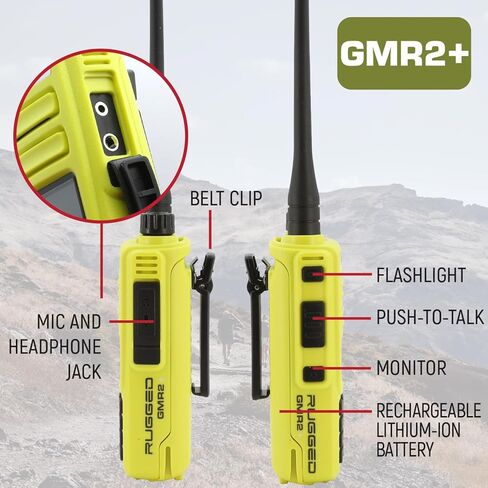 أجهزة راديو متينة GMRS ثنائية الاتجاه محمولة للسلامة، جهاز اتصال لاسلكي أصفر للمشي لمسافات طويلة والتخييم والهبوط على الطرق الوعرة - تتميز بقنوات طقس طويلة المدى وبطارية قابلة لإعادة الشحن in Saudi Arabia