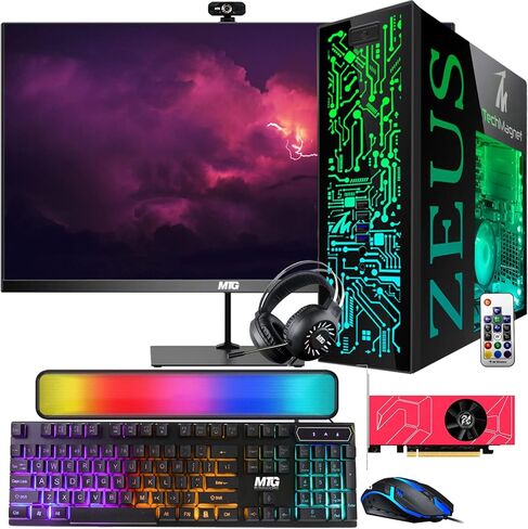 كمبيوتر سطح المكتب للألعاب TechMagnet، Intel i5 الجيل الرابع، Zeus Pro 4، AMD RX 6400، 16 جيجابايت من ذاكرة الوصول العشوائي ARGB، 256 جيجابايت SSD، شاشة 22 بوصة، لوحة أمامية RGB 385 نمطًا، مجموعة RGB، Windows 11 (متجدد) in Kuwait