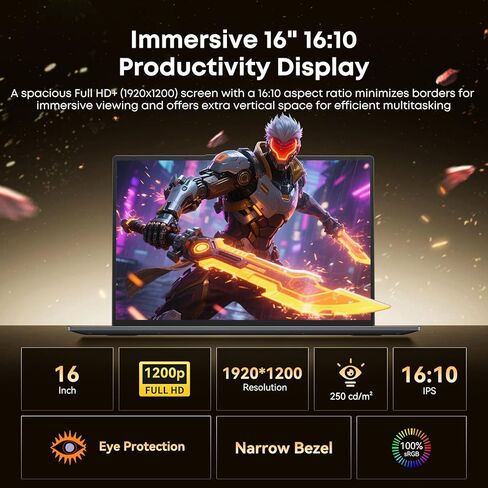 كمبيوتر محمول 16 بوصة، معالج Core i5 (يصل إلى 3.6 جيجا هرتز) ذاكرة الوصول العشوائي 16 جيجا بايت 512 جيجا بايت SSD، Win 11 Pro Office Suite 1920x1200 FHD 16:10 IPS Display Notebook 2.4G&5G WiFi 5 BT5.0 RJ45 HDMI USB3.0 لوحة مفاتيح بإضاءة خلفية in Kuwait
