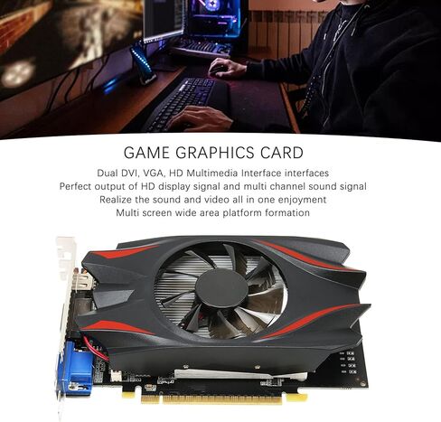 بطاقة رسومات GDDR5 سعة 2 جيجابايت، بطاقة فيديو PCIe 3.0 للألعاب 128 بت مع مبرد مزدوج المروحة لألعاب الكمبيوتر وأجهزة المسرح المنزلي (2G) in Kuwait