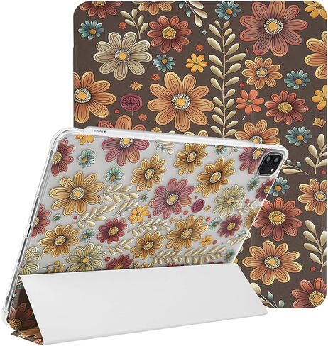 Lovmooful متوافق مع iPad Air 6th 11 بوصة M2 (2024)، iPad Air 5/4 (2022/2020 الجيل الخامس/الرابع 10.9 بوصة) مع حامل قلم رصاص لطيف على شكل زهرة لطيفة من مادة TPU وحامل ثلاثي الطي واقٍ - زهور زرقاء in Kuwait