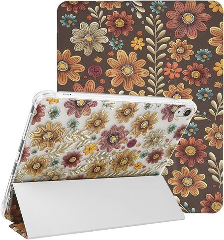 Lovmooful متوافق مع iPad Air 6th 11 بوصة M2 (2024)، iPad Air 5/4 (2022/2020 الجيل الخامس/الرابع 10.9 بوصة) مع حامل قلم رصاص لطيف على شكل زهرة لطيفة من مادة TPU وحامل ثلاثي الطي واقٍ - زهور زرقاء in Kuwait