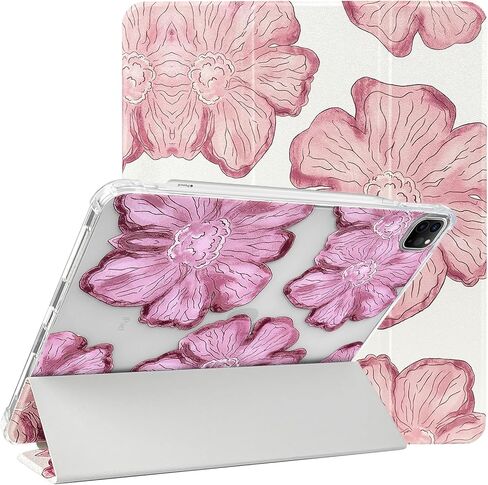 Lovmooful متوافق مع iPad Air 6th 11 بوصة M2 (2024)، iPad Air 5/4 (2022/2020 الجيل الخامس/الرابع 10.9 بوصة) مع حامل قلم رصاص لطيف على شكل زهرة لطيفة من مادة TPU وحامل ثلاثي الطي واقٍ - زهور زرقاء in Kuwait