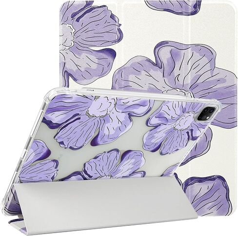 Lovmooful متوافق مع iPad Air 6th 11 بوصة M2 (2024)، iPad Air 5/4 (2022/2020 الجيل الخامس/الرابع 10.9 بوصة) مع حامل قلم رصاص لطيف على شكل زهرة لطيفة من مادة TPU وحامل ثلاثي الطي واقٍ - زهور زرقاء in Kuwait