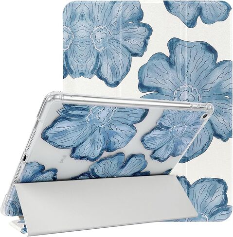 Lovmooful متوافق مع iPad Air 6th 11 بوصة M2 (2024)، iPad Air 5/4 (2022/2020 الجيل الخامس/الرابع 10.9 بوصة) مع حامل قلم رصاص لطيف على شكل زهرة لطيفة من مادة TPU وحامل ثلاثي الطي واقٍ - زهور زرقاء in Kuwait