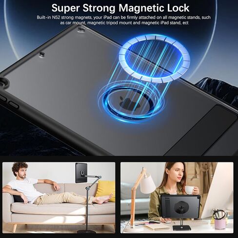 حافظة BENTOBEN لجهاز iPad الجيل التاسع المغناطيسي، حافظة iPad 10.2 2021/2020/2019 مع تصميم مسند، غطاء تابلت نحيف شفاف غير لامع مقاوم للصدمات، غطاء تابلت لطيف للفتيات الصبيان، أسود in Kuwait
