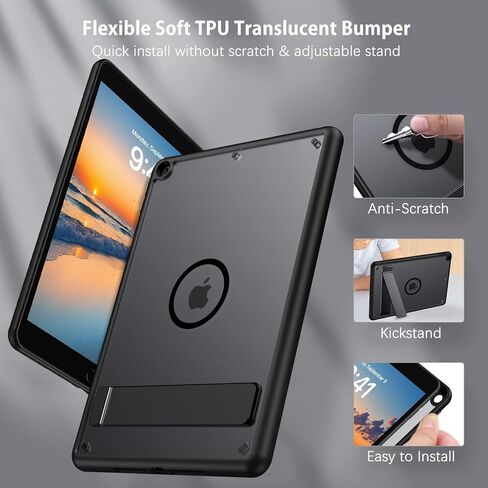 حافظة BENTOBEN لجهاز iPad الجيل التاسع المغناطيسي، حافظة iPad 10.2 2021/2020/2019 مع تصميم مسند، غطاء تابلت نحيف شفاف غير لامع مقاوم للصدمات، غطاء تابلت لطيف للفتيات الصبيان، أسود in Kuwait