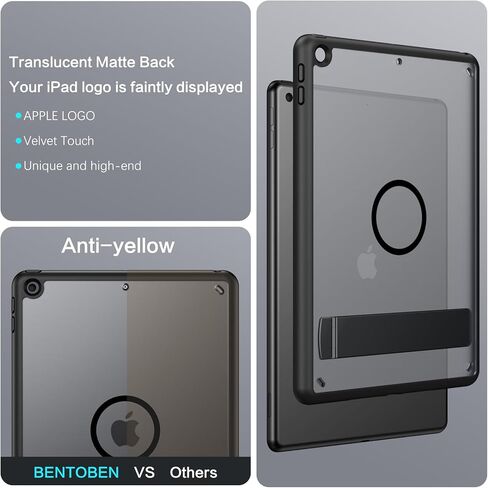 حافظة BENTOBEN لجهاز iPad الجيل التاسع المغناطيسي، حافظة iPad 10.2 2021/2020/2019 مع تصميم مسند، غطاء تابلت نحيف شفاف غير لامع مقاوم للصدمات، غطاء تابلت لطيف للفتيات الصبيان، أسود in Kuwait