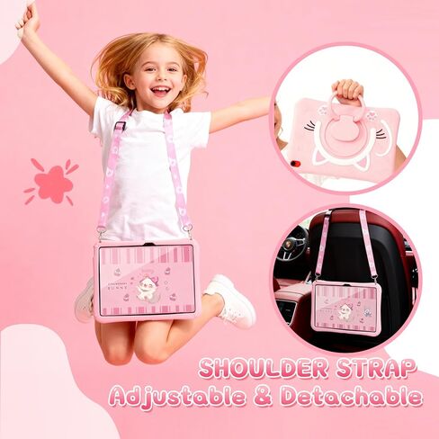 حافظة أطفال لجهاز iPad A16 الجيل الحادي عشر 11 بوصة 2025، iPad الجيل العاشر 10.9 بوصة 2022، تصميم قطة ثلاثي الأبعاد لطيف، حامل دوار 360 درجة، حافظة سيليكون مقاومة للصدمات، حزام قابل للتعديل (وردي) in Kuwait