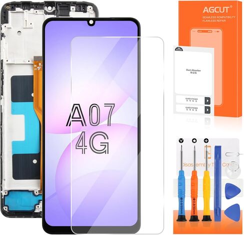 قطع غيار شاشة أصلية لهاتف سامسونج جالاكسي A07 لهاتف سامسونج A07 شاشة LCD SM-A075B SM-A075F SM-A075M قطع غيار مجمعة LCD تعمل باللمس مع إطار in Kuwait