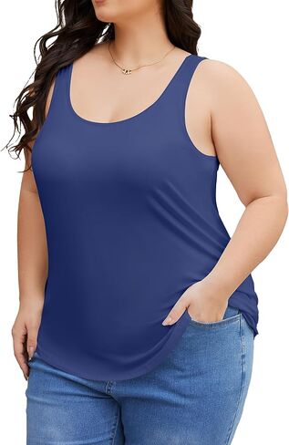 FOREYOND Plus Size Tank Top with Shelf Bra for Women Camisole Tops with Built in Bra Cotton Undershirts 1XL-5XL in Saudi Arabia
