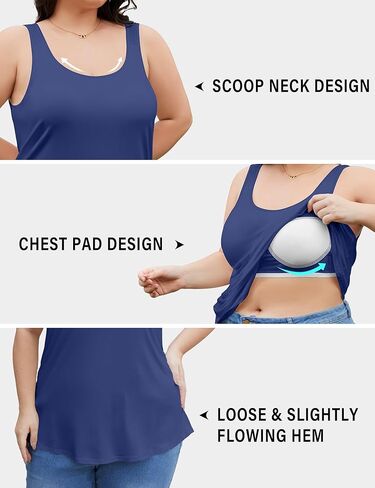 FOREYOND Plus Size Tank Top with Shelf Bra for Women Camisole Tops with Built in Bra Cotton Undershirts 1XL-5XL in Saudi Arabia