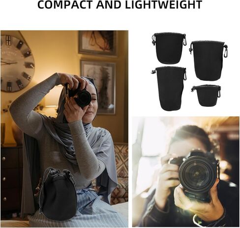 4Pcs Waterproof Camera Lens Storage Bag Set with Drawstring Portable Elastic Lens Pouch for DSLR Travel Protective Case in Saudi Arabia