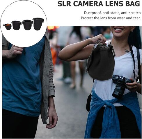 4Pcs Waterproof Camera Lens Storage Bag Set with Drawstring Portable Elastic Lens Pouch for DSLR Travel Protective Case in Saudi Arabia