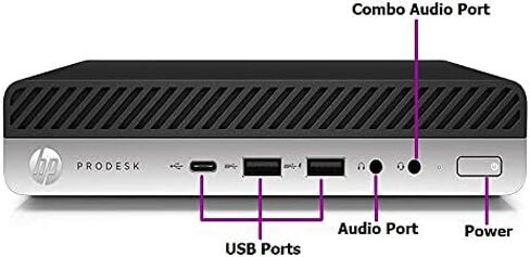 HP ProDesk 600 G4 Mini، Intel Core i5-8500T 6-Core حتى 3.5 جيجا هرتز، ذاكرة الوصول العشوائي 8 جيجا، 128 جيجا M.2 PCIe NVMe SSD، USB-C، Intel UHD Graphics 630 (يدعم 4K)، منفذ العرض، VGA، WiFi & BT، Windows 11 Pro (متجدد) in Kuwait