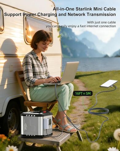 كابل Starlink Mini Ethernet 2 في 1 بطول 16.4FT/5M، سلك طاقة شحن DC/USB C + ملحقات كابل Starlink Mini بديل RJ45 in Kuwait