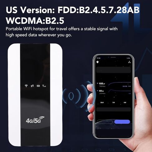 نقطة اتصال واي فاي 4G 5G، راوتر سفر محمول مع فتحة بطاقة SIM بطارية 3000 مللي أمبير في الساعة، للهواتف الذكية والأجهزة اللوحية وأجهزة الكمبيوتر المحمولة والسفر المنزلي والخارجي بسرعة 150 ميجابت في الثانية 10 أجهزة (إصدار الولايات المتحدة) in Kuwait