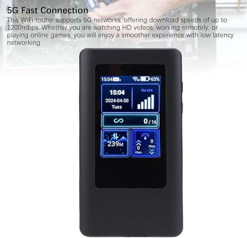 واي فاي محمول 5G، راوتر سفر لاسلكي مع شاشة عرض وفتحة بطاقة، نطاق مزدوج 2.4 جيجا هرتز 5 جيجا هرتز، سرعة تنزيل سريعة 1200 ميجا بايت في الثانية، بطارية مدمجة 4200 مللي أمبير في الساعة، للسفر في العمل المنزلي in Kuwait