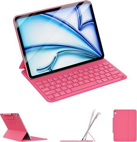 حافظة لوحة مفاتيح لجهاز iPad Air 11 بوصة (M3-2025، M2-2024)، نحيفة للغاية وخفيفة الوزن، حافظة ذكية مغناطيسية قابلة للفصل وقابلة لإعادة الشحن لجهاز Air 11 M3/M2 وiPad Air 5/4 10.9 بوصة، وردي in Kuwait