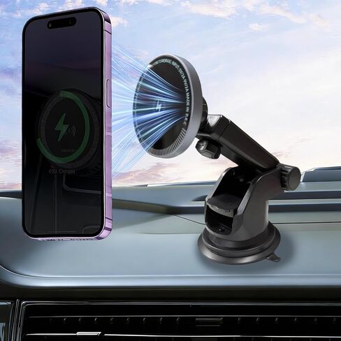15W Car Mount Charger Compatible with MagSafe, Magnetic Wireless Car Charger Compatible with iPhone 17 Pro Max Accessories, for Your Car Charger (Windshield/Vent/Dash) in Saudi Arabia