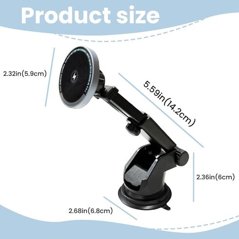 15W Car Mount Charger Compatible with MagSafe, Magnetic Wireless Car Charger Compatible with iPhone 17 Pro Max Accessories, for Your Car Charger (Windshield/Vent/Dash) in Saudi Arabia