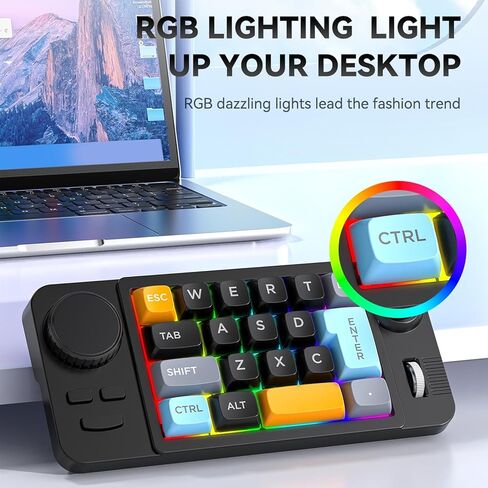 لوحة مفاتيح USB C سلكية من PUSOKEI، لوحة مفاتيح ميكانيكية ماكرو بيد واحدة، 19 مفتاحًا قابلاً للبرمجة مع إضاءة خلفية LED RGB والتحكم في المقبض، للعمل والألعاب in Saudi Arabia