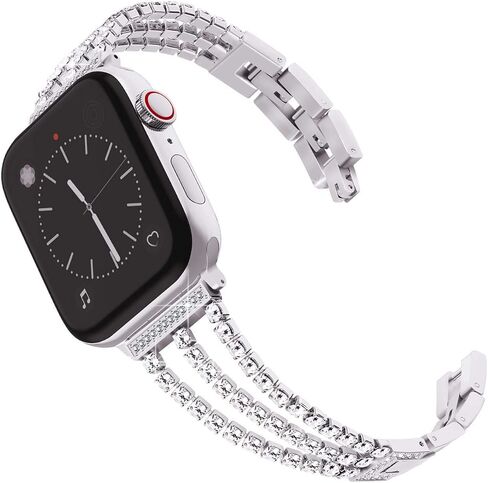 Exquisite Bands Compatible with Apple Watch Band 38mm 40mm 41mm 42mm(Series 10) iWatch SE Series 10/9/8/7/6/5/4/3/2/1,Metal Bracelets with Sparkling Rhinestones for Women in Saudi Arabia