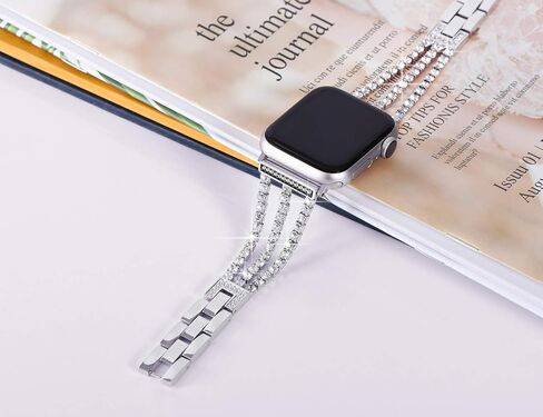 Exquisite Bands Compatible with Apple Watch Band 38mm 40mm 41mm 42mm(Series 10) iWatch SE Series 10/9/8/7/6/5/4/3/2/1,Metal Bracelets with Sparkling Rhinestones for Women in Saudi Arabia
