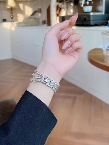 Exquisite Bands Compatible with Apple Watch Band 38mm 40mm 41mm 42mm(Series 10) iWatch SE Series 10/9/8/7/6/5/4/3/2/1,Metal Bracelets with Sparkling Rhinestones for Women in Saudi Arabia