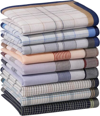 HOULIFE Men's Cotton Handkerchiefs Soft Plaid Hankies for Men Handkerchiefs Pocket with Elegant Pattern in Assorted 6/12 PCS in Saudi Arabia