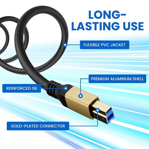 Extra Long USB 3.0 A to USB B Cable 20FT, 5Gbps High Speed, Type 3.0 B Connector Printer Cord for Docking Station, Scanner, Monitor, External Hard Drivers and More Devices in Saudi Arabia