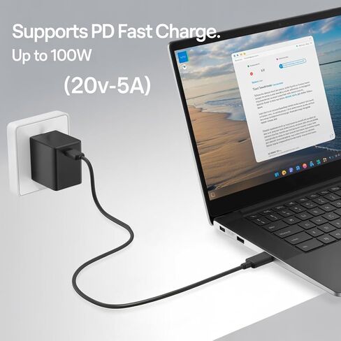 Durable 5ft USB-C to USB-C Cable, 3.2 Gen 1, 100W Fast Charging, 5Gbps Data Transfer, Compatible with MacBook, Samsung, iPad, iPhone & 16, Type C Charger, Fast Charger USB C, Black PVC, Travel USB-C. in Saudi Arabia