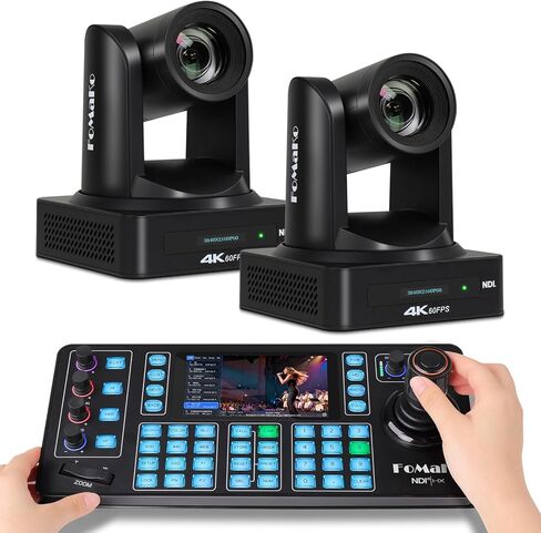 FoMaKo 4K NDI PTZ Camera, Support NDI HX3 4K 60fps Video Output, 20x Optical Zoom,KC608N PTZ Controller for Church Worship Live Services Live Studio(K800NX2+KC608N) in Saudi Arabia