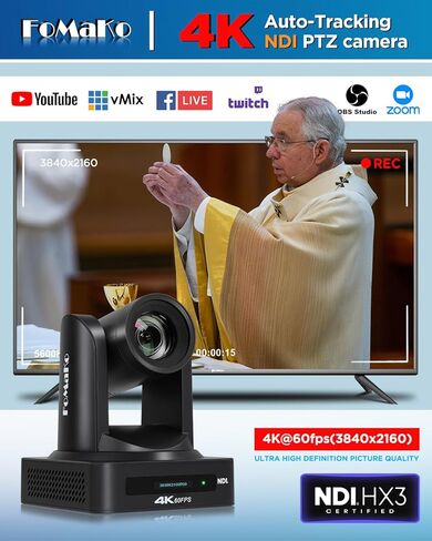 FoMaKo 4K NDI PTZ Camera, Support NDI HX3 4K 60fps Video Output, 20x Optical Zoom,KC608N PTZ Controller for Church Worship Live Services Live Studio(K800NX2+KC608N) in Saudi Arabia