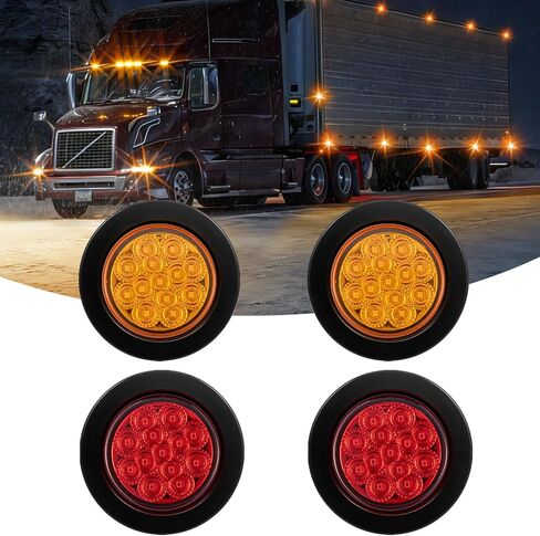 FXC 4pack 2.5 بوصة مقطورة شاحنة مستديرة 13 أضواء LED لتخليص العلامات الجانبية مع عاكسات مقاومة للماء 12 فولت ضوء علامة الحاجز الجانبي مع الحلقات وضفيرة الأسلاك (أحمر كهرماني) in Saudi Arabia