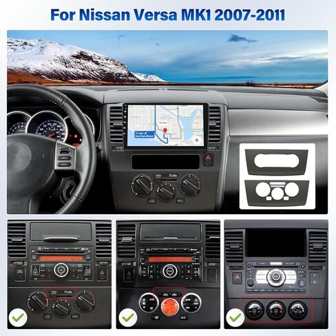 9 Inch Double Din Car Stereo for Nissan Versa MK1 2007-2011 Android 14 IPS Touchscreen Car Radio w/Wireless Carplay Android Auto GPS Navigation Bluetooth WiFi SWC AHD Mirror Link Backup Camera, 2+32G in Kuwait