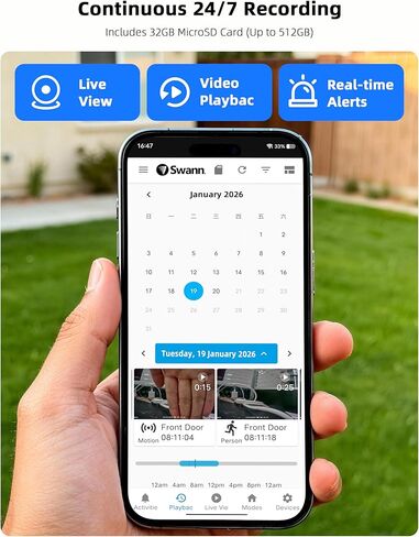 نظام كاميرا أمان لاسلكية Swann Maxranger MINI 4K، واي فاي طويل المدى يصل إلى 1000 قدم، للمنزل/الخارج، طقم NVR 8CH 3-Cam، تسجيل 24/7، رؤية ليلية ملونة، اكتشاف حقيقي، بدون رسوم شهرية، MRMINISD3 in Kuwait