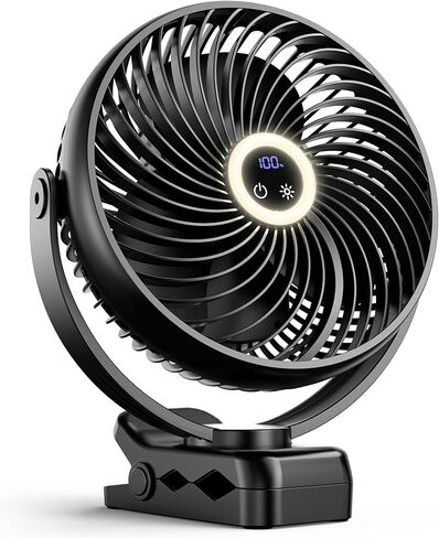 Xasla 10000mAh Portable Clip on Fan, 8 inch, Rechargeable Battery, Black | 24 Hours Work Time, 4 Speeds, Ideal USB Fan for Golf Cart, Outdoor Camping, Travel, Home, Office, Treadmill in Kuwait
