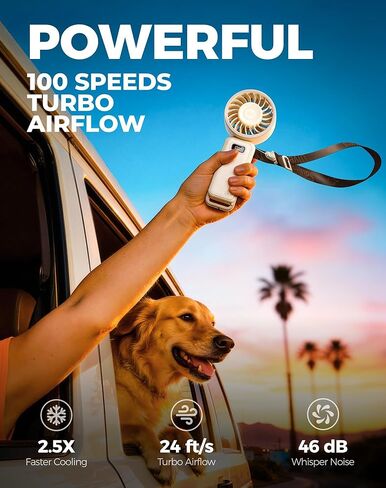 Diveblues Portable Turbo Fan, 7.4m/s High Speed Handheld Fan, 180° Foldable 4-in-1 Personal Neck Fan with Carabiner Clip, 100 Speed Stepless Control, USB-C Rechargeable for Travel, Makeup Hot Flashes in Saudi Arabia