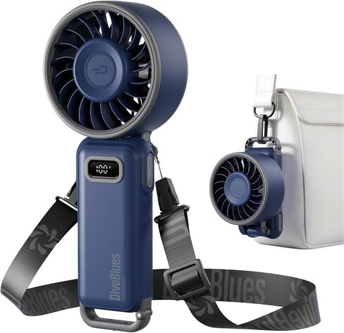 Diveblues Portable Turbo Fan, 7.4m/s High Speed Handheld Fan, 180° Foldable 4-in-1 Personal Neck Fan with Carabiner Clip, 100 Speed Stepless Control, USB-C Rechargeable for Travel, Makeup Hot Flashes in Saudi Arabia
