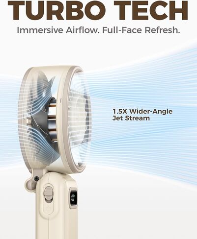 Diveblues Portable Turbo Fan, 7.4m/s High Speed Handheld Fan, 180° Foldable 4-in-1 Personal Neck Fan with Carabiner Clip, 100 Speed Stepless Control, USB-C Rechargeable for Travel, Makeup Hot Flashes in Saudi Arabia