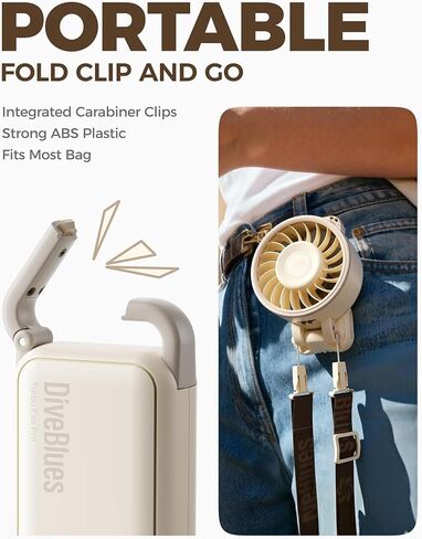 Diveblues Portable Turbo Fan, 7.4m/s High Speed Handheld Fan, 180° Foldable 4-in-1 Personal Neck Fan with Carabiner Clip, 100 Speed Stepless Control, USB-C Rechargeable for Travel, Makeup Hot Flashes in Saudi Arabia
