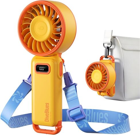 Diveblues Portable Turbo Fan, 7.4m/s High Speed Handheld Fan, 180° Foldable 4-in-1 Personal Neck Fan with Carabiner Clip, 100 Speed Stepless Control, USB-C Rechargeable for Travel, Makeup Hot Flashes in Saudi Arabia