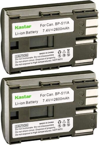 Kastar 2 Pack BP-511 Battery Replacement for Canon BP-511A and Canon PowerShot G1 G2 G3 G4 G5 G6 PRO 1 PRO 90 IS FV10 FV100 FV200 Camera in Saudi Arabia