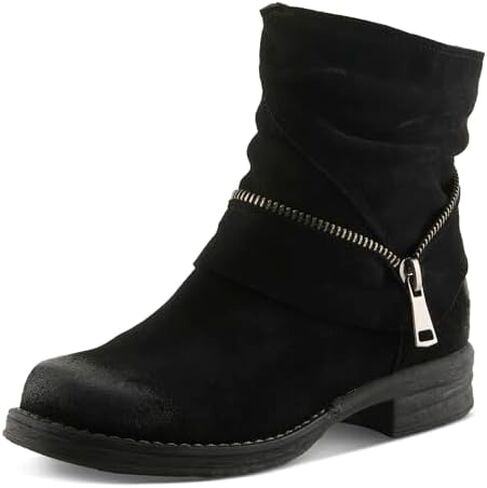 Spring Step Women’s MAZURE Distressed Suede Ankle Bootie – Wraparound Zipper & Ruching Detail in Saudi Arabia