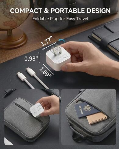 40W-60W Dynamic USB C Wall Charger for Apple iPhone 17 16 15 Pro Max, Foldable Fast Power Adapter Compatible with MacBook Air, iPad, Samsung S25, with 5FT Braided USB-C Cable, Withe in Kuwait