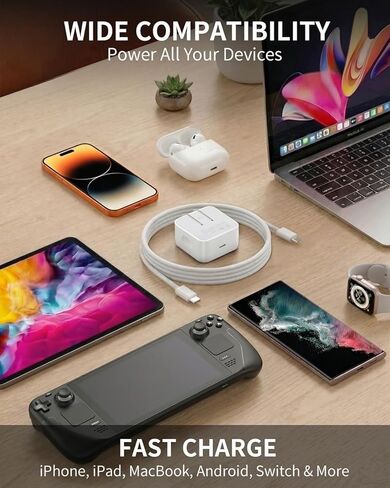 40W-60W Dynamic USB C Wall Charger for Apple iPhone 17 16 15 Pro Max, Foldable Fast Power Adapter Compatible with MacBook Air, iPad, Samsung S25, with 5FT Braided USB-C Cable, Withe in Kuwait