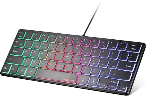 SurnQiee 64 مفتاح USB لوحة مفاتيح مكتبية سلكية بإضاءة خلفية 3 ألوان لوحة مفاتيح نحيفة 60% متوافقة مع أجهزة الكمبيوتر الشخصية والكمبيوتر المحمول ونوافذ سطح المكتب in Kuwait