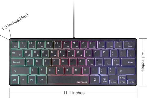 SurnQiee 64 مفتاح USB لوحة مفاتيح مكتبية سلكية بإضاءة خلفية 3 ألوان لوحة مفاتيح نحيفة 60% متوافقة مع أجهزة الكمبيوتر الشخصية والكمبيوتر المحمول ونوافذ سطح المكتب in Kuwait