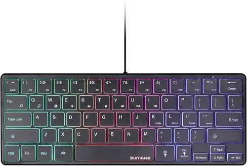 SurnQiee 64 مفتاح USB لوحة مفاتيح مكتبية سلكية بإضاءة خلفية 3 ألوان لوحة مفاتيح نحيفة 60% متوافقة مع أجهزة الكمبيوتر الشخصية والكمبيوتر المحمول ونوافذ سطح المكتب in Kuwait